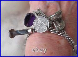 Vintage Victorian / Edwardian Silver charm bracelet many charms