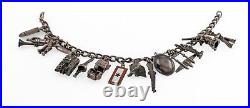 Vintage WWI US Military Sterling Silver Charm Bracelet with 15 Charms