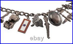 Vintage WWI US Military Sterling Silver Charm Bracelet with 15 Charms