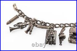 Vintage WWI US Military Sterling Silver Charm Bracelet with 15 Charms