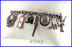 Vintage WWI US Military Sterling Silver Charm Bracelet with 15 Charms