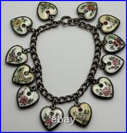 Vintage Walter Lampl Puffy Heart Enamel Birthday Sterling Silver Charm Bracelet