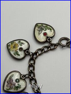 Vintage Walter Lampl Puffy Heart Enamel Birthday Sterling Silver Charm Bracelet