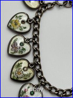 Vintage Walter Lampl Puffy Heart Enamel Birthday Sterling Silver Charm Bracelet