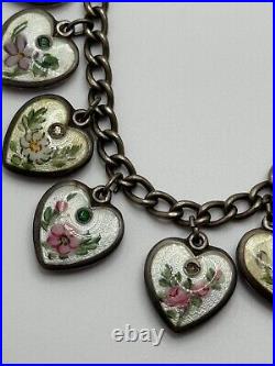 Vintage Walter Lampl Puffy Heart Enamel Birthday Sterling Silver Charm Bracelet