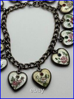 Vintage Walter Lampl Puffy Heart Enamel Birthday Sterling Silver Charm Bracelet