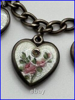 Vintage Walter Lampl Puffy Heart Enamel Birthday Sterling Silver Charm Bracelet