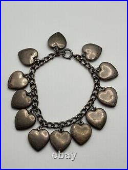 Vintage Walter Lampl Puffy Heart Enamel Birthday Sterling Silver Charm Bracelet