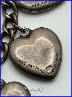 Vintage Walter Lampl Puffy Heart Enamel Birthday Sterling Silver Charm Bracelet