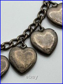 Vintage Walter Lampl Puffy Heart Enamel Birthday Sterling Silver Charm Bracelet