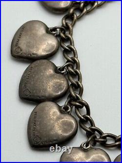 Vintage Walter Lampl Puffy Heart Enamel Birthday Sterling Silver Charm Bracelet