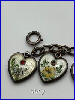 Vintage Walter Lampl Puffy Heart Enamel Birthday Sterling Silver Charm Bracelet