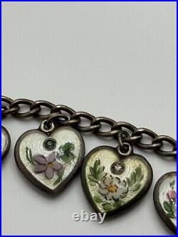 Vintage Walter Lampl Puffy Heart Enamel Birthday Sterling Silver Charm Bracelet