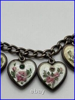 Vintage Walter Lampl Puffy Heart Enamel Birthday Sterling Silver Charm Bracelet