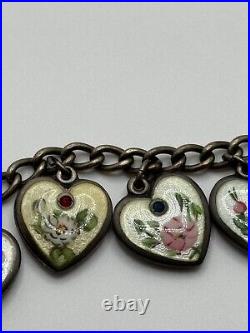 Vintage Walter Lampl Puffy Heart Enamel Birthday Sterling Silver Charm Bracelet