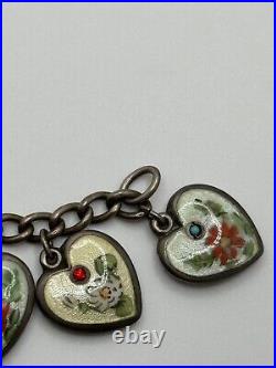 Vintage Walter Lampl Puffy Heart Enamel Birthday Sterling Silver Charm Bracelet