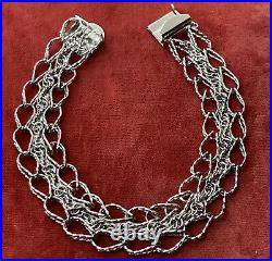 Vintage c. 1950s Sterling Silver Charm Bracelet 925 Empty 7.75 Flex Signed 15g