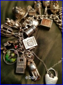 Vintage c1964 925 Sterling Silver Charm Bracelet, 24 charms D&BS Bham