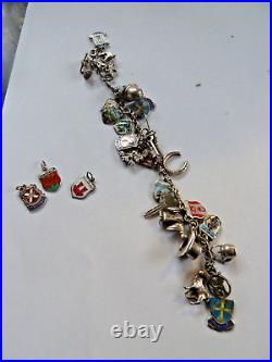 Vintage german 800/english sterling silver charm bracelet & 29 charms/badges