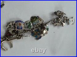 Vintage german 800/english sterling silver charm bracelet & 29 charms/badges