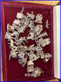 Vintage loaded Sterling Silver Charm Bracelet with Heart padlock and Charms