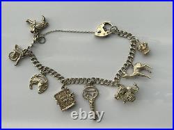 Vintage sterling silver 925 charm bracelet with heart padlock clasp (AG3)