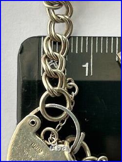 Vintage sterling silver 925 charm bracelet with heart padlock clasp (AG3)