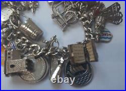 Vintage sterling silver bracelet with charms and padlock, hallmarked