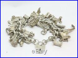 Vintage sterling silver charm bracelet, 7 1/2 inches, 112 grams