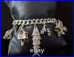 Vintage sterling silver charm bracelet, heart padlock clasp