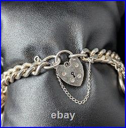 Vintage sterling silver charm bracelet, heart padlock clasp