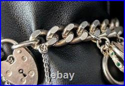 Vintage sterling silver charm bracelet, heart padlock clasp