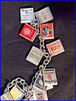 Vintage sterling silver chicago land tiny matchbook 17 charm bracelet
