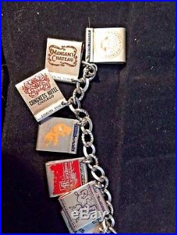 Vintage sterling silver chicago land tiny matchbook 17 charm bracelet