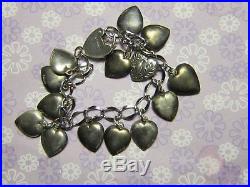Vintage sterling silver puffy heart charm bracelet with14 enameled charms