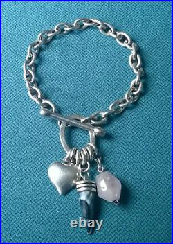 Vintage toggle charms bracelet 925 sterling silver 6.5 horn/tooth heart nugget