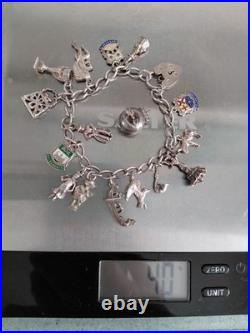 VintageSterling Silver Charm Bracelet with Heart Padlock and 15 + 1 Charms