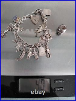 VintageSterling Silver Charm Bracelet with Heart Padlock and 15 + 1 Charms