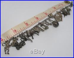 Vtg 1940's Silver Link Charm Bracelet With 20 Charms(Sterling Silver Hallmarks)