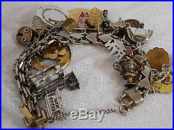 Vtg 1960s Sterling Silver 14k Gold Enamel 24 Charms Bracelet Souvenir NURSE