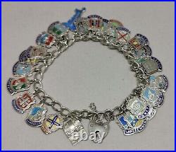 Vtg 1960s WJS Solid Sterling Silver Bracelet 22 Cornwall Charms + 7 Others 47g