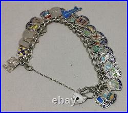 Vtg 1960s WJS Solid Sterling Silver Bracelet 22 Cornwall Charms + 7 Others 47g