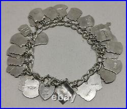 Vtg 1960s WJS Solid Sterling Silver Bracelet 22 Cornwall Charms + 7 Others 47g