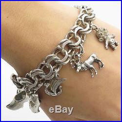 Vtg 835 Silver Assorted Dangling Charm Bracelet 7