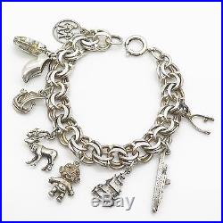 Vtg 835 Silver Assorted Dangling Charm Bracelet 7