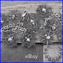 Vtg Antique Spider Web English French Victorian Sterling Silver Charm Bracelet