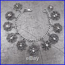 Vtg Antique Spider Web English French Victorian Sterling Silver Charm Bracelet