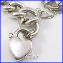Vtg Antique Victorian Puffy Heart Lock Clasp Sterling Silver Charm Bracelet LHB3