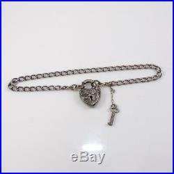 Vtg Antique Walter Lampl Sterling Silver Puffy Heart Key Charm Bracelet LFJ3