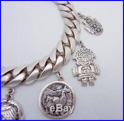 Vtg Industria Peruana Peru Peruvian Sterling Silver Heavy Charm Bracelet 23083